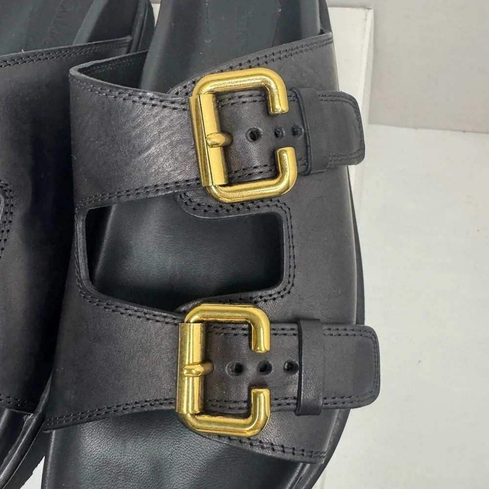 Chloe Nil Double-Strap Cowhide Mules In Black Color Size 38. - Picture 4 of 13